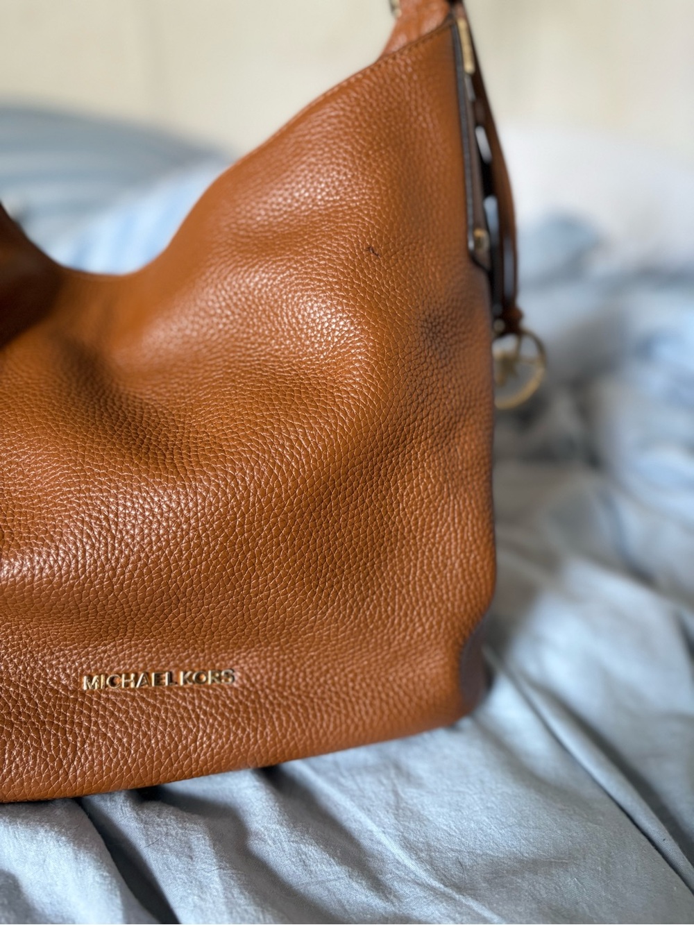 Michael Kors Cognac Pebbled Leather Shoulder Hobo